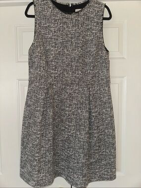 LOFT Black and White with Maroon Accents Textured Sleeveless Dress